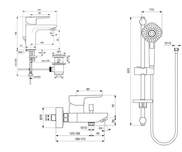 смеситель для ванны IDEAL STANDARD CERAPLAN - комплект